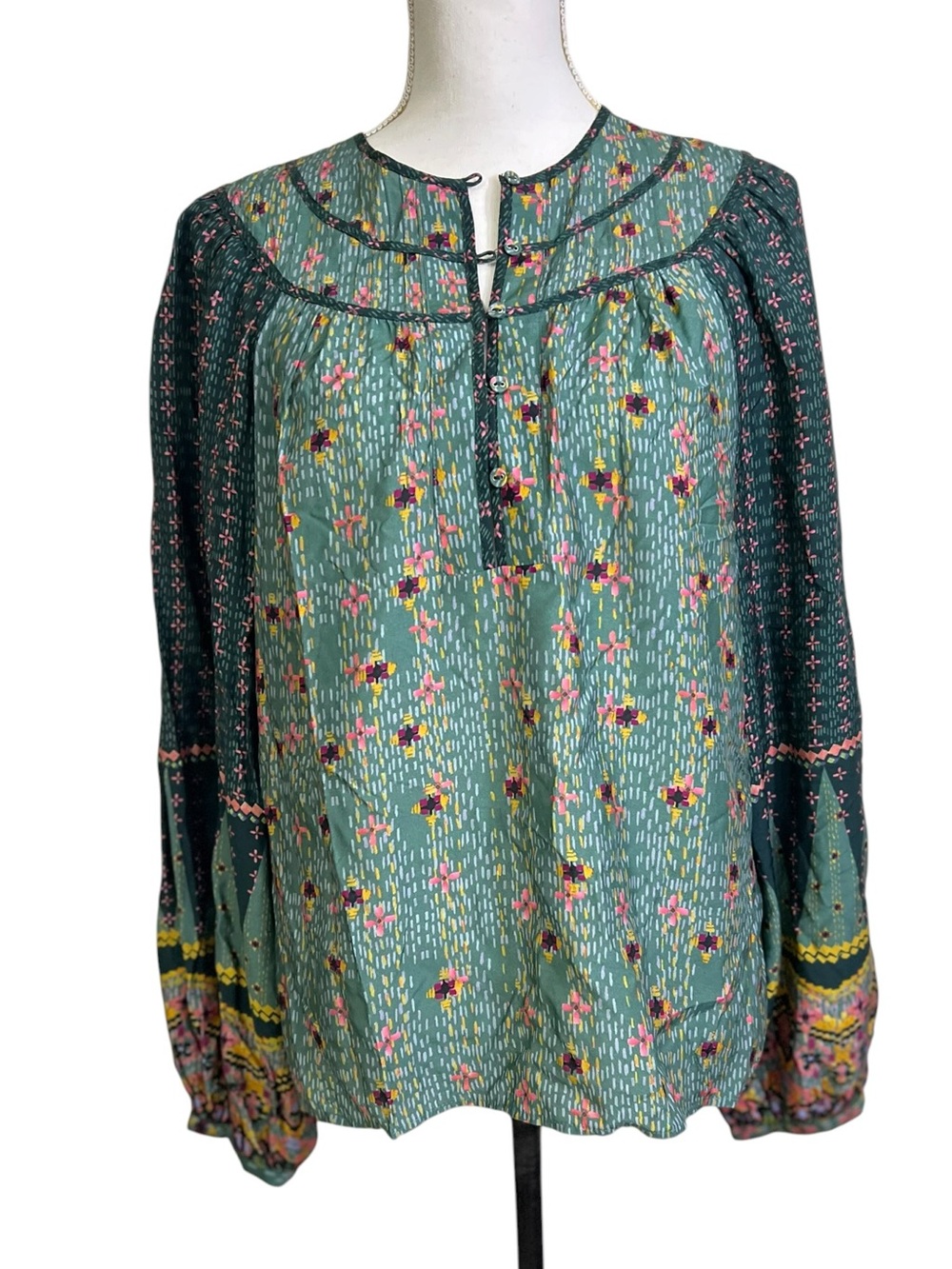 Caballero Anthropologie Autumn Woodland Blouse Viscose Silk Blend Top Large